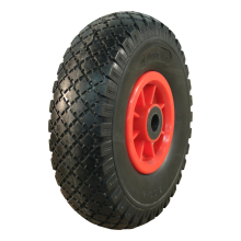 Novio PU-Reifen + Rad Serie 53 3.00X4 Blockprofil + 2.10X4 Gleitlager Ø20 NL75 Kunststoff Rot