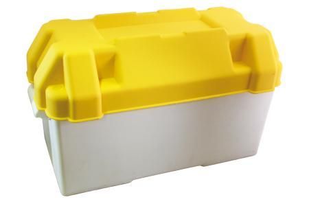 Batteriekasten, schwarzer Kunststoff mit Riemen + Trenner