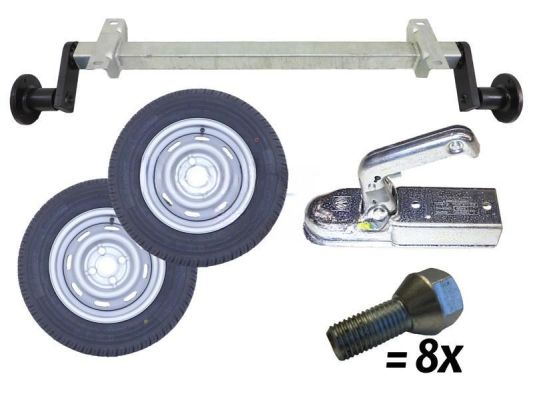 BWN Kombi-Satz 750 kg ungebremste Achse , inklusive Kupplung, Räder und Radbolzen | AM.800-1400 mm | AS: 100*4