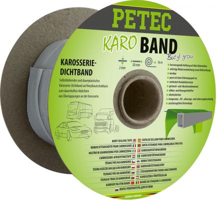 Petec Karosserie-Dichtband Flach. Grau. 20 mm x 2 mm x 16 m