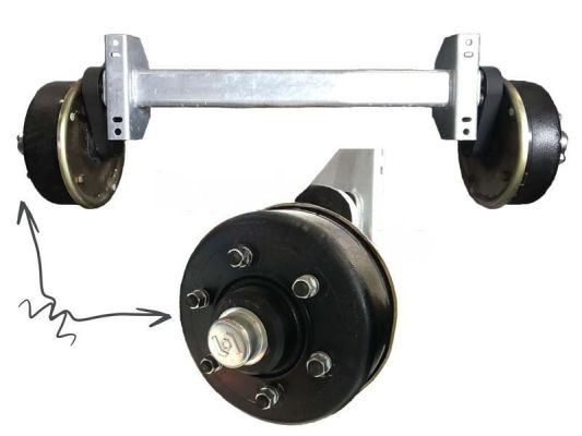 Schlegl 2500 kg Gummifeder Achse VK100 | Radbremse type 300x60 | AS: 205x6 | Auflagenmaße: 1000-1800mm