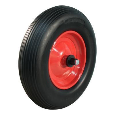 Novio PU-Reifen + Rad 4.00X8 Linienprofil + 2.50Ax8 Rollenlager Ø20 Schubkarrenachse 125Mm Stahl Rot