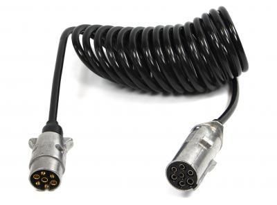Spiralkabel 24 V + 12 V. 4.0 m. 12 V N + 24 V N Stecker. 7-polig