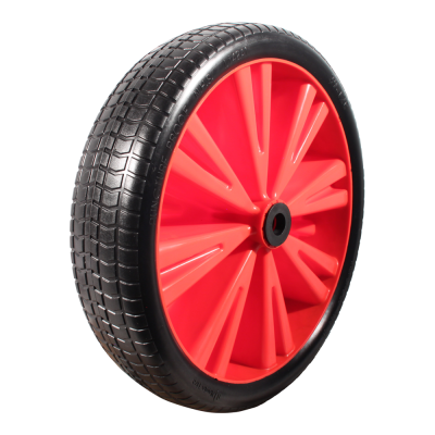 Novio PU-Reifen + Rad 4.00X8 (369X83) Blockprofil + 2.50Ax8 Rollenlager Ø20 Nl75 Kunststoff Rot