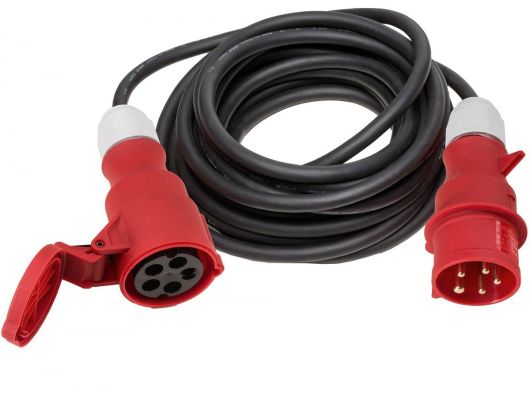 Gummi-Verlängerungskabel 400V. 25 m CEE-Stecker/Kupplung 5-polig
