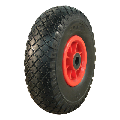 Novio PU-Reifen + Rad Serie 53 3.00X4 Blockprofil + 2.10X4 Gleitlager Ø20 NL75 Kunststoff Rot