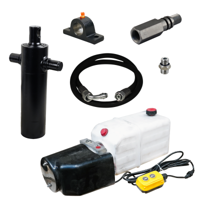 Novio Set Hubzylinder 3-stufig Hub 686Mm 4,1Ton + Elektrische Pumpe 6L + Schlauch 2000Mm + Schlauchbruchsicherung
