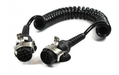 Spiralkabel 24 V. 3.5 m. Durchmesser 70 mm. 2 Stecker. 13-polig