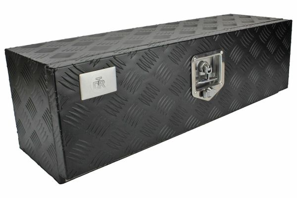 Werkzeugkasten Aluminium. schwarz. 800x250x250 mm. Öffnung vorne/unten
