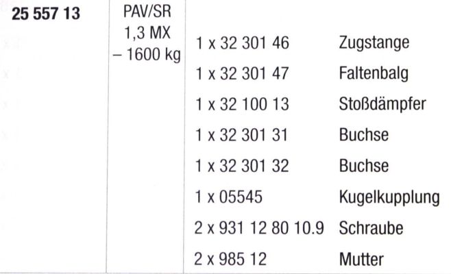 Teilesatz für AE Pav/Sr 1.3 Mx/1 -1600Kg